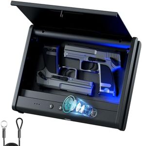 PINEWORLD Gun Safe,Biometric Gun Safe For Handgun, Pistol Safe With Fingerprint Backlit Keypad, Quick Access Handgun Safe for Firearm, Gun Lock Box With Interior Light For Nightstand Car Normal Size