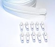 ADS Zipper Continuous Nylon no.3 Zip with Sliders #3 Chain Zipper on Roll with 10 Pullers (White - 101, 196.8" - 5 metre)