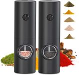 Salt and Pepper Grinder Set,Electric Salt and Pepper Grinder Set with Adjustable Coarseness,Pepper Mill with Led Light,Pepper Mill Grinder Battery Operated,Pepper Grinder,Salt Grinder,Black,2 Pack