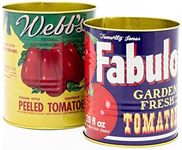 Carousel Home Set of 2 Decorative Replica Food Tin Cans | 2 Piece Replica Tinned Tomato Retro Metal Storage Tin Set | Vintage Style Metal Food Display Cans