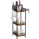 FURFUN Bathroom Organizer Shelf Makeup Storage Stand, 3-Tier Slim Metal Standing Rack with Toilet Paper Holder, Corner Unit Rack for Hair Dryer Holder, Cosmetic, Curling Irons Hair Straighteners