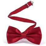 Qancekoo Adjustable Men Bowtie Solid Color Double Fold Pre-Tied Bow Tie for Dinners, Weddings, Parties, Business, Proms - Wine Red