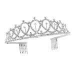 Silver Rhinestone Tiara Crown, Crystal Crown with Comb for Bridal Party Wedding Birthday Carnival Girl Holiday Celebration