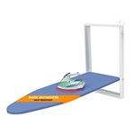 Xabitat Wall Mounted Ironing Board - Compact Mount Fold Down Ironing Board for Small Spaces - Space Saving with Cotton Fabric Cover - White and Blue