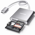 USB C SD Card Reader, Unitek Aluminum 3-Slot USB 3.0 Type-C Flash Memory Card Reader for USB C Device, Supports SanDisk Compact Flash Memory Card and Lexar Professional CompactFlash Card - Grey