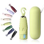 Detontek 6 Ribs Mini Travel Umbrella, Mini Folding Umbrella, Small Umbrella, Pocket Umbrella, Umbrella With Buckle Handle, Dual Purpose, With Storage Box (Matcha Green)