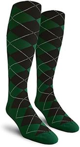 Colorful Knee High Argyle Cotton Socks For Men Women and Youth - Dark Green/Black - Ladies