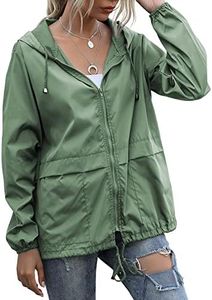 JMinger Women's Raincoats Waterproof Casual Lightweight Windbreaker with Hood for Outdoor Green