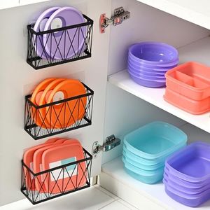 MIXISAV 3 Pack Cabinet Organizer - Adhesive Lid Organizer Slim Space Wall Mounted Inside Cabinet Door Storage for Kitchen, Bathroom, Pantry, Under Sink
