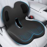 Memory Foam Seat Cushion with Lower Lumbar Support - 3-Inch Car Booster for Shorter Drivers & Ergonomic Orthopedic Cushion Back & Sciatica Pain Relief for Truck RV Office Chair (Black Grey)