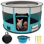 Pet Playpen, Portable Puppy Playpen, Foldable Dog Playplen with roof for Cat Kitten and Small Animal for Indoor Outdoor (Blue-L(43.3"))