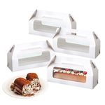 YIQXKOUY 20 Pack Long Bakery Cake Boxes with Handle and Plastic Window Take Out Boxes Cake Caddy Carrier Container for Cupcakes, Cookies, Brownies, Donuts, Dessert Auto Pop Design