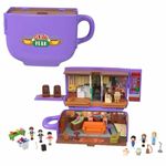 Polly Pocket Friends Compact Playset with 6 Character Dolls & 9 Accessories, Coffee Cup Exterior, Collectible Toy