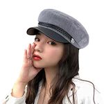 iSWEVEN Classic Cotton Beret Cap for Men & Women - Stylish Newsboy, Irish Cabbie Summer Visor Hat - Free Size (WBC8101C, Grey)