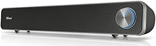 Trust Arys PC Soundbar, Speaker for Computer and Laptop, 12 W, USB Sound System, Metal Grill, Illuminated Volume Control, Speaker Bar for PC, Laptop, Mac - Black