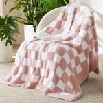 Bedsure Checkered Throw Blanket - Warm Cozy Reversible Checkerboard Pink Blanket, Super Soft Fluffy Fuzzy Plush Lightweight Print Blanket for Couch Sofa Bed (50" x 60")