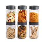 CELLO Modustack Stackable Container Set | PET Plastic Jar with Air Tight Lid | For Storage of Food, Pulses, Spice, Cereals, Cookies, Dry Food | 2000ml | Set of 6, Grey