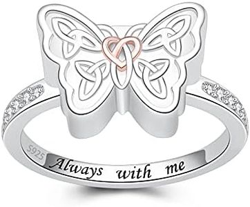 925 Sterling Silver Butterfly Dragonfly Cremation Urn Ring for Ashes Celtic Knot Keepsake Memorial Locket Urns Rings for Women, Metal, Cubic Zirconia