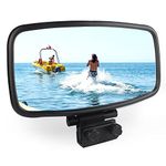 Universal Marine Mirror (7" x 14"), Wide-Angle Convex Boat Rear View Mirror, Boat Mirror with 3/4-1 inch Windshield Frames, Compatible with Ski Boats/Speedboat/Pontoon Boat/Watercraft Surfing - Black