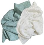 Leyl&Ari Waffle Baby Blanket - Waffle/ Muslin Blanket Set - Thin Blankets for Summer - Baby Boy Girl Receiving Blankets - Breathable Blanket - Honeycomb Thermal Baby Blanket (Sage/White)