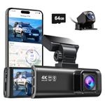 REDTIGER F7N 4K Dual Dash Cam with 64GB Card, Built-in WiFi GPS Front 4K/2.5K and Rear 1080P Dual Dash Camera for Cars,3.18 inch Display,170 Deg Wide Angle Dashboard Camera Recorder,Support 256GB Max