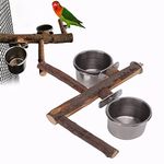 Bird Feeding Bowl Bird Feeding Dish Cup Stainless Steel Bowl with Wood Bird Stand Perch for Parakeet Budgies Lovebirds and Parrot