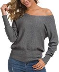 Feiersi Women's Off Shoulder Sweater Long Sleeve Loose Pullover Knit Jumper, 12 Dark Grey, Small