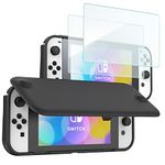 ProCase Flip Cover Case for Nintendo Switch OLED 2021 with 2 Pack Tempered Glass Screen Protector Slim Soft Cover Anti-Scratch Protective Case for Nintendo Switch OLED 2021 -Black