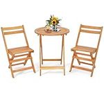 Tangkula 3 Pieces Folding Patio Bistro Set, Solid Acacia Wood Table and Chairs with Slatted Tabletop, Back & Seat, Foldable Outdoor Furniture Set for Patio, Backyard, Garden, Poolside, Natural