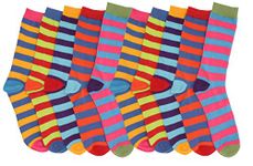 QZ FASHION 6 pairs Ladies Funky Retro 80's Vinatge Multi Stripe Pattern Dress Design Socks Cotton Blend Colourful Socks Shoe Size 4-6