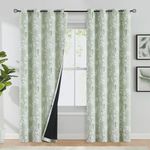 FMFUNCTEX 100% Blackout Curtains 96 Inches Long for Living Room Green and White Floral Blossom Print Curtains Farmhouse Thermal Insulated Drapes for Bedroom Grommet Window Curtains 2 Panels Sage Green