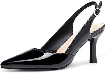 Rilista Women's Slingback Kitten Heels Closed Pointed Toe Wedding Party Dress Pumps Shoes, Cool Black, Size 8.5