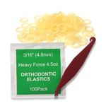 3/16" inch Orthodontic Elastic Rubber Bands, 100 Pack, Natural, Heavy Force 4.5 oz, Small Rubberbands for making bows, Dreadlocks, Dreads, Doll Hair, Braids, Horse Mane, Horse Tail, Fix Tooth Gap in teeth, Top Knots + FREE Elastic Placer for braces