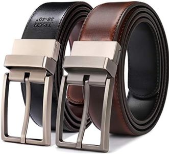 Beltox Fine Men's Dress Belt Leather Reversible 3.4CM Wide Rotated Buckle (46-48, Black/Cognac)