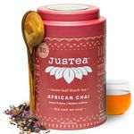 JusTea AFRICAN CHAI | Loose Leaf Black Tea | Tin with Hand Carved Tea Spoon | 40+ Cups (100g) | Medium Caffeine | Award-Winning | Fair Trade | Non-GMO