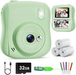 Hangrui Kids Camera Instant Print, HD Instant Camera for Kids with 32GB Card & Print Paper, 14MP 1080P Kids' Digital Cameras, Christmas Birthday Gifts Toy for Girls & Boys Aged 3-10 -Green