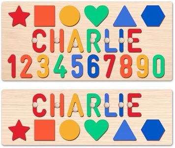 Baosity Personalized Name Puzzle for Toddlers 1-3, Custom Wooden Alphabet Shape Number Puzzles for Kids, Personalized First Birthday Gifts for Girls Boy Educational Toys (Number+Name Puzzle)