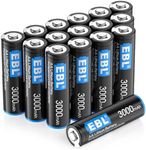 EBL 16 Pack AA Lithium Batteries Non-Rechargeable Batteries 3000mAh 1.5V - High Performance Constant Volt Double A Battery for Blink Security Camera System Flashlight Toy【Non-Rechargeable】