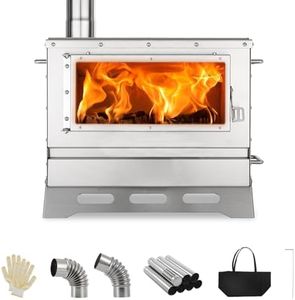 Hot Tent Stove Wood Burning with Chimney Pipe, Portable Folding Tent Wood Stoves include View Glass & Carry Bag for Outdoor Heating, Cooking, Hunting