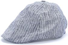 Baby/Toddler Boys Flat Newsboy Style Cap - Blue, Vintage Stripe Linen - Age 1-2Y