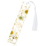 PROUSKY Pressed Flower Bookmark, Dried Flower Resin Bookmarks, Pressed Floral Reading Page Markers with Tassel Daisy Book Markers for Readers Teachers Students Birthday Gift, White, (A3Y381A)