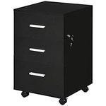 Vinsetto 3 Drawer File Cabinet with Lock and Keys, Mobile Vertical Filing Cabinet with Wheels and Drawers, Home Office Cabinet, Black