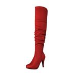 DREAM PAIRS Women's Sarah-HI Red Fashion Over The Knee Chunky High Heel Thigh High Boots Size 7 B(M) US