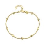 Gold Plated on Fine 925 Sterling Silver 1.4 mm Adjustable Anklet - Singapore Chain with 4 mm Ball Beads Ankle Bracelet - 9" to 10" inch - Flexible Fit