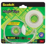 Scotch 3M Magic Tape Roll (2N) with Refillable Dispenser | 1.9cm x 25.4 Meter | Invisible, writable and Hand tearable | for School Projects, Home and Office use