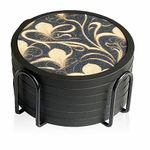 MECOWON Absorbent Coasters for Drinks with Holder - 6packs, Silicone Coasters with Soft Felt Insert (4.3 inch Coasters with 4.5 inch Holder, Dual-Sided Flower -Themed Patterns)