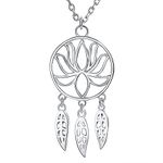 BlingGem Women¡¯s 18K White Gold-Plated Sterling Silver Lotus Dream Catcher Pendant Necklace for Women 18 inch