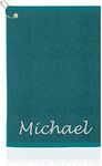 Personalized Golf Towel with Embroidered Name 16"x26" - Custom Golf Towels for Golf Bags for Men and Women - Cotton Plush Velour Golf Towels with Clip - Golf Accessories Gifts for Golfers - Aqua