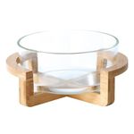 Cabilock Glass Salad Bowl with Wooden Stand Fruit Dessert Bowl Cereal Bowl Serving Bowl (2500ML)