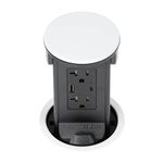Lew Electric Round Kitchen Pop Up Outlet (2 PWR | 2 USB, White)
